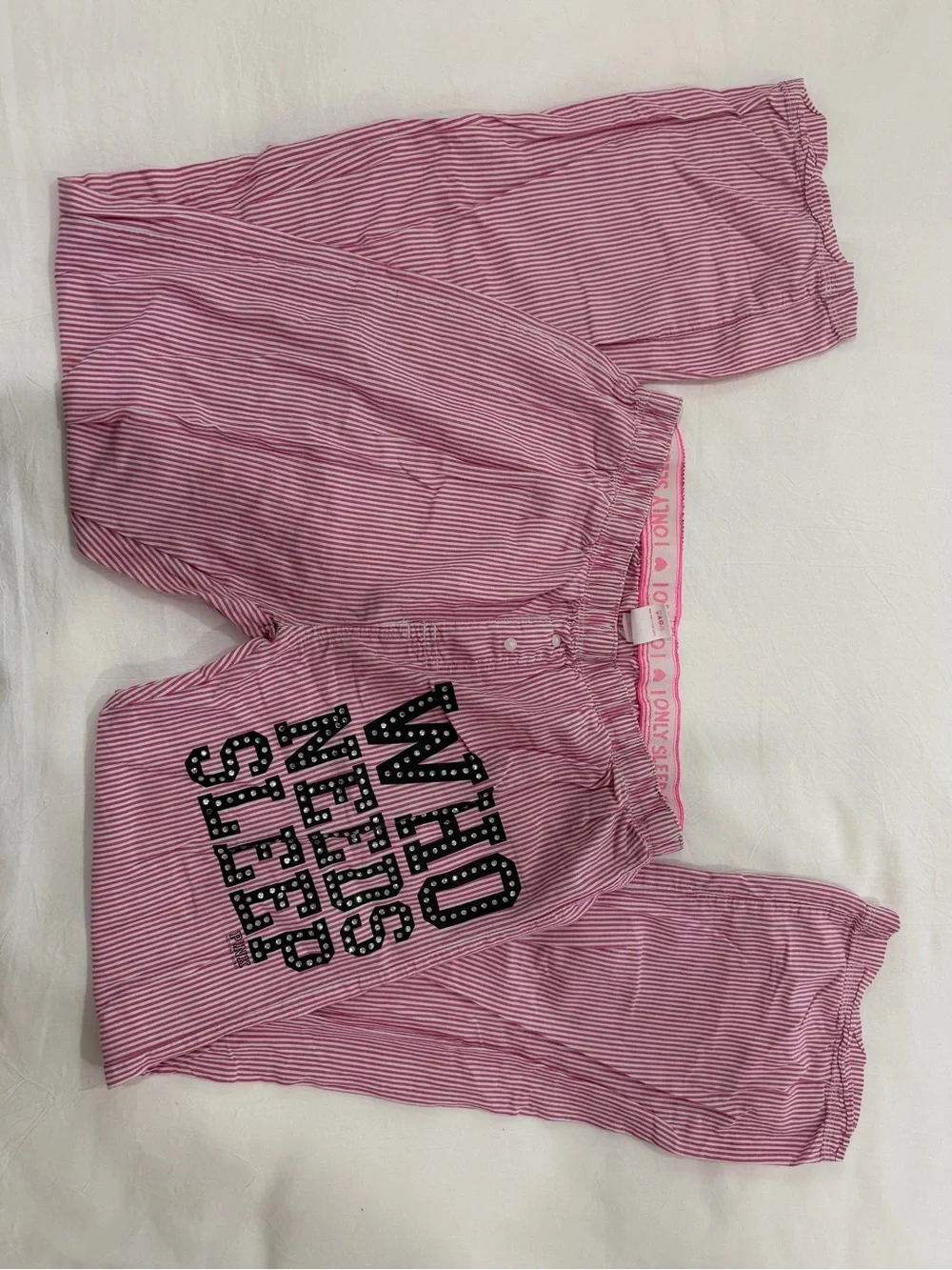 Victoria's Secret Pink Striped Pajama Pants with 'WHO NEEDS SLEEP' Graphic rare